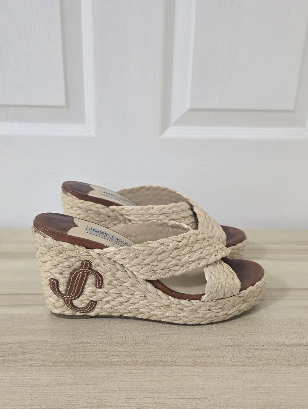 Jimmy Choo Dovina 100 Raffia Wedge Sandals Size EU 40/US 9.5 - Picture 5 of 13